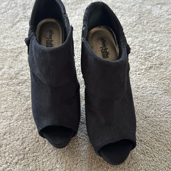 Open toe ankle booties, black suede, zip on sides, 4” heel hight, size 8 - Picture 2 of 6